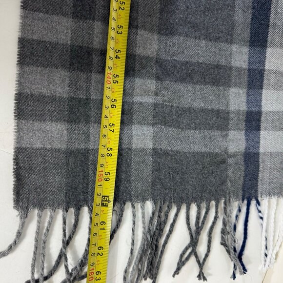 Winter Plaid Cashmere Feel Scarf Tassels Grey Blue Italian Design Warm Gift - Picture 11 of 13